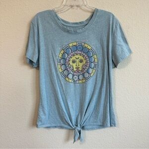 Zoe + Liv T-Shirt Moon Phases Graphic Tie Front Short Sleeve Tee Shirt Trendy